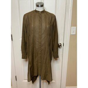 Mona Thalheimer Brown Long Sleeve Pleated Cotton Shirt Dress, Size XS